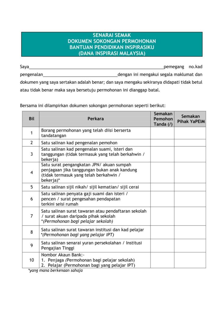 senarai semak dana inspirasiku