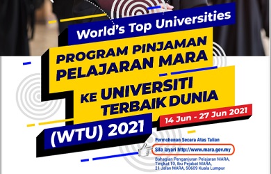 Permohonan Program Pinjaman Pelajaran Boleh Ubah MARA Ke Universiti Terbaik Dunia (WTU) 2021
