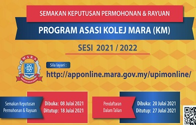 Semakan Keputusan dan Rayuan Kemasukan Program Asasi Kolej MARA (KM) Sesi 2022 / 2023