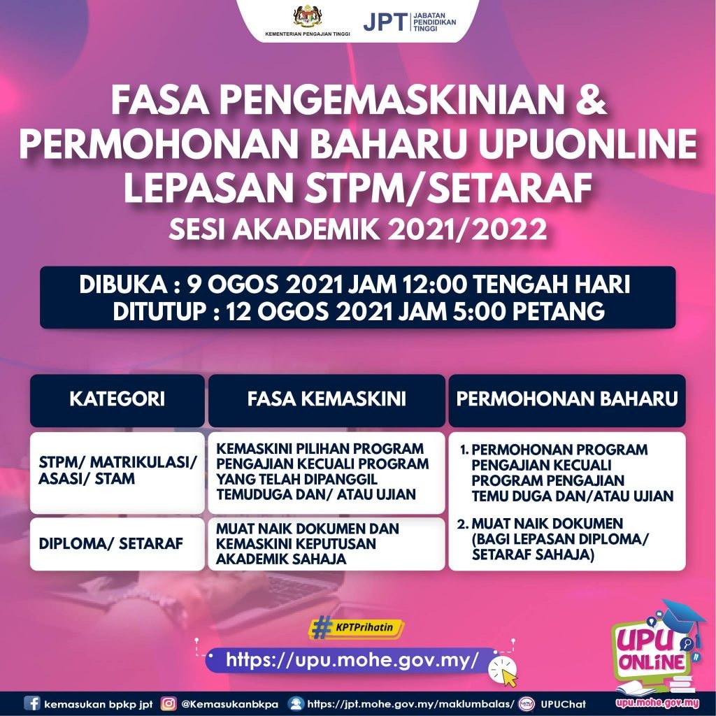 Cara Kemaskini Borang Permohonan UPU Online dan Permohonan Baharu UPU