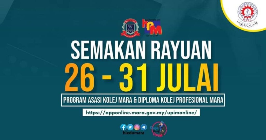 Cara Semak Rayuan Permohonan Kemasukan Asasi MARA dan Diploma KPM Sesi 2022/2023