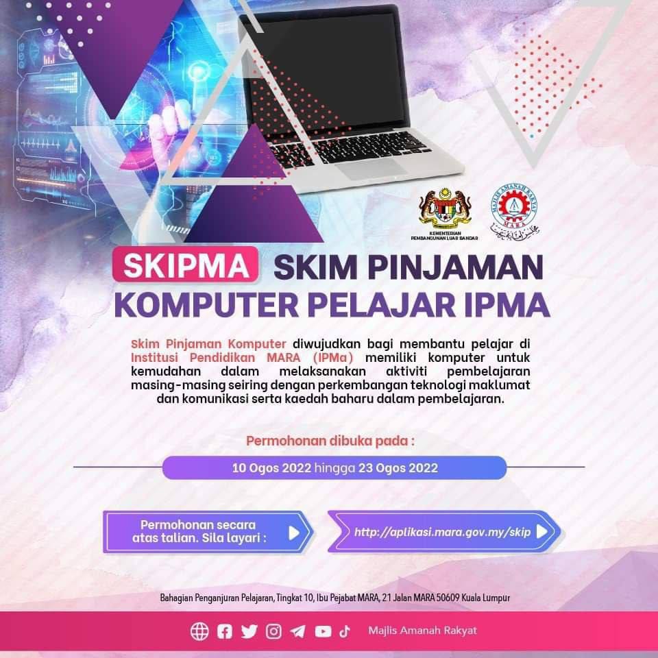 Cara Mohon Skim Pinjaman Komputer Pelajar IPMA | SKIPMA MARA