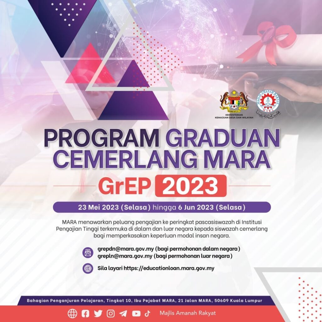 Permohonan Program Graduan Cemerlang MARA 2023 (GrEP MARA)