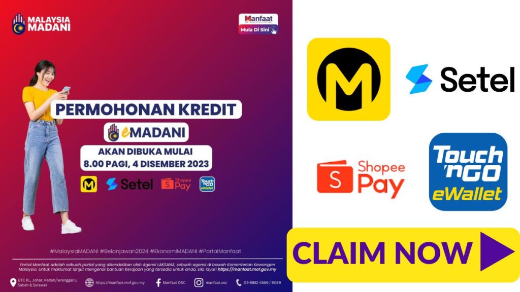 Cara Mohon dan Daftar Kredit e-Tunai eMADANI RM100