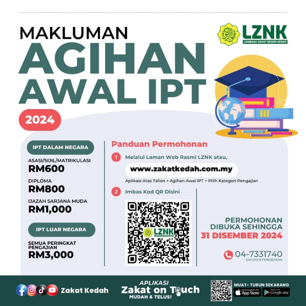 Cara Mohon Bantuan Awal IPT 2024 LZNK